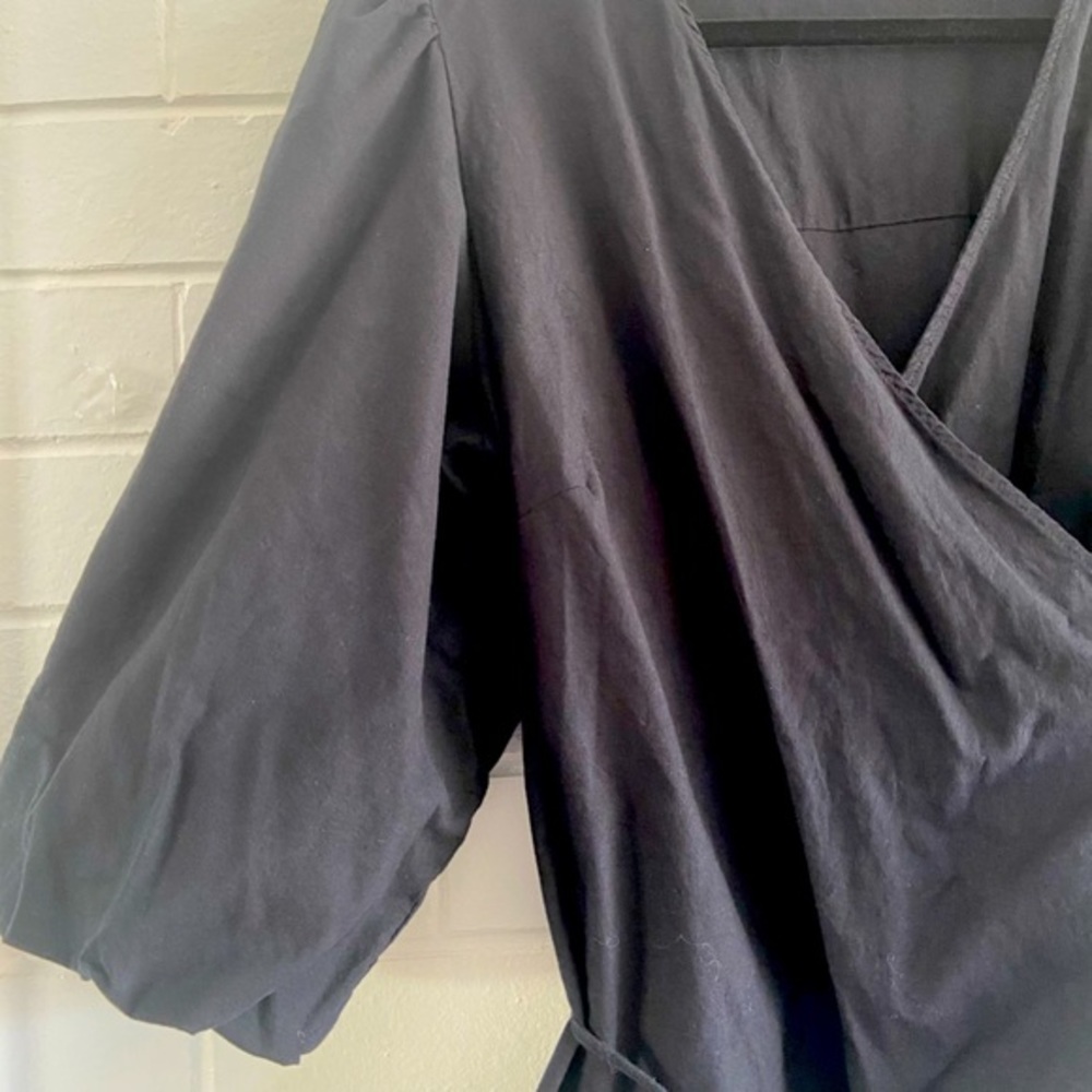 Refinity for City Chic black linen wrap top with balloon sleeves and tie Size 20 - Picture 4 of 16